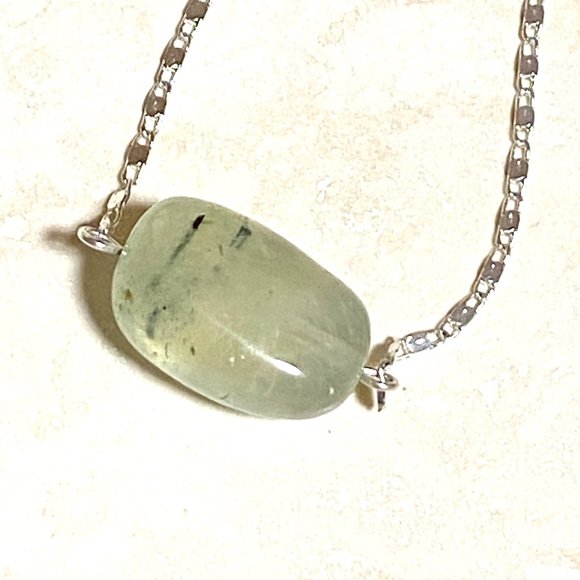2/$20, Light Green Prehnite Necklace, Genuine Tumbled Gemstone Bar Pendant - Picture 6 of 10